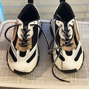 Steve Madden Black, White, and Tan Sneakers